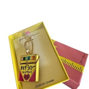 Betsey Johnson Colorful Crayon Box Charm Keychain Gold Heart Clip on Jewelry NEW